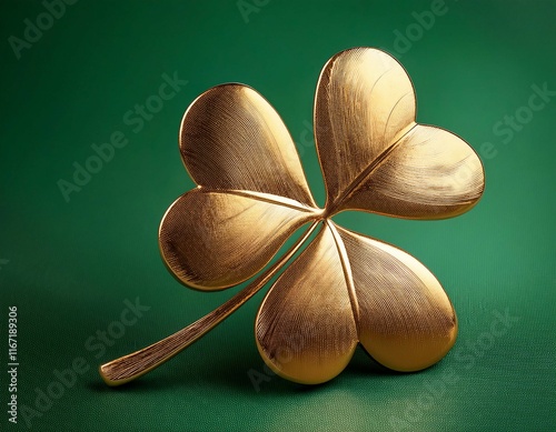 st patricks day gold three leaf lucky clover shamrock on green background
