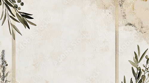 Subtle botanical illustrations of olive branches or soft florals accent. - minimalistic and elegant design. 