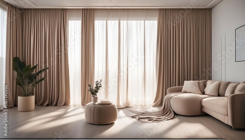 neutral soft taupe curtains add warmth to the room their simplicity enhancing the atmosphere with an understated modern elegance photo