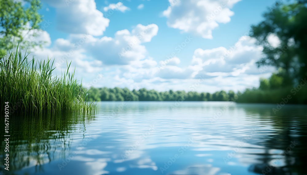 Fototapeta premium Serene Autumn Lake with Floating Leaves