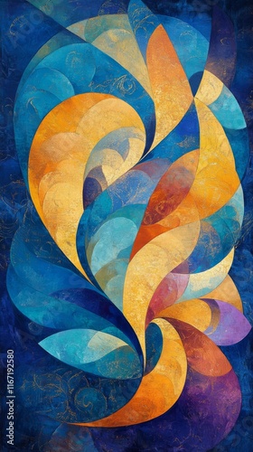 Colorful abstract artwork featuring swirling shapes and a vibrant color palet...