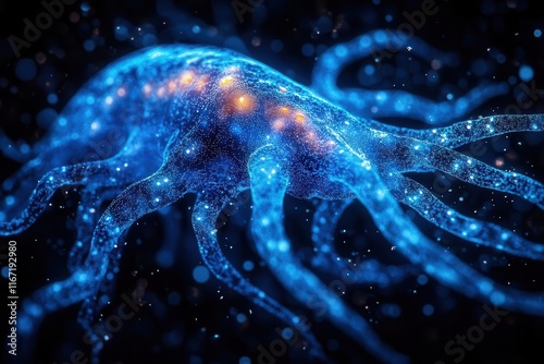 a stunning neural network visualization showcases a bluecolored nerve cell with synapses emphasizing the complexity of the brains connections under soft ambient lighting for a scientific feel photo