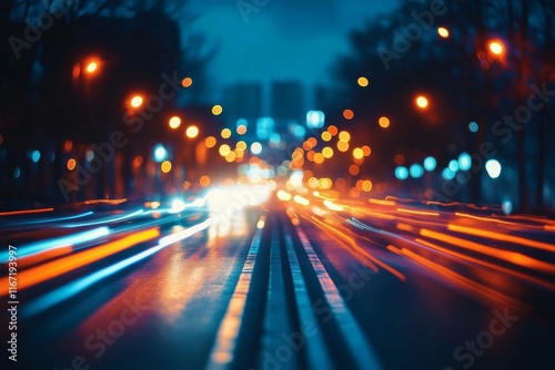 Colorful bokeh effects create a vibrant atmosphere at night on urban streets