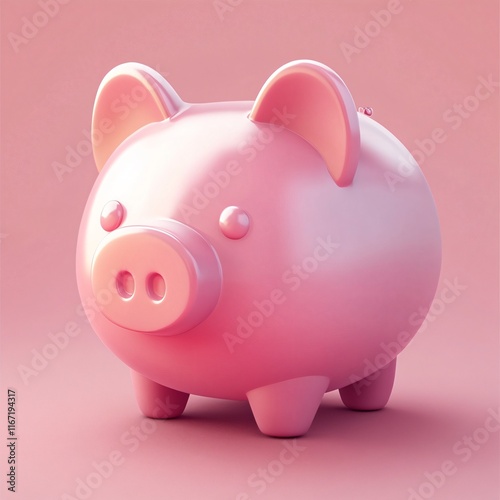 Smooth 3D Pink Piggy Bank Icon with Glossy Finish photo