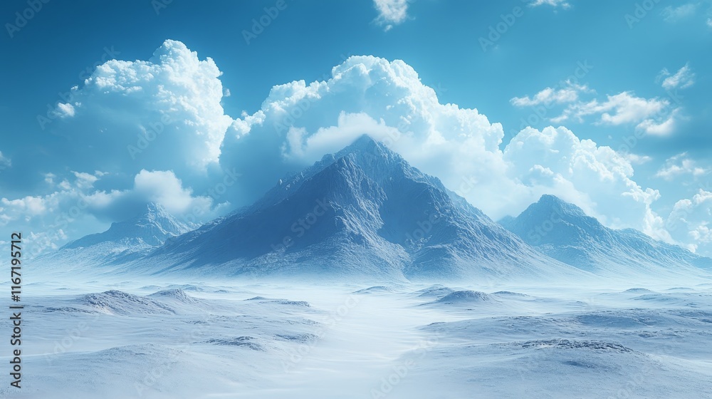A mountain range is visible in the distance, with a clear blue sky above A mountain range is visible in the distance, with a clear blue sky above