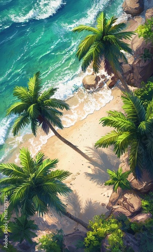 Serenity of a Tropical Lagoon Surrounded by Lush Palm Trees on a Sunny Day