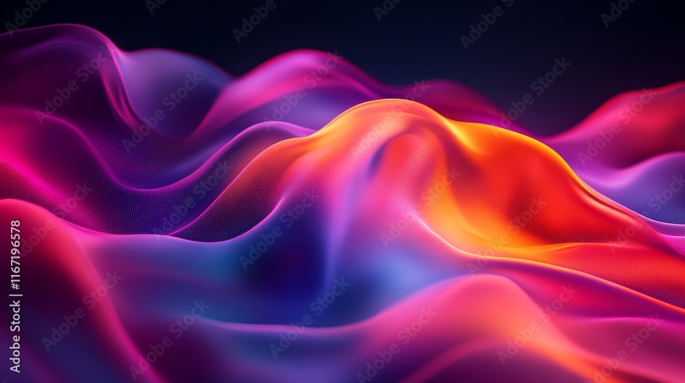 Fototapeta premium Abstract color wave on black background, 3d neon colors flow, wide dark banner, copy space, Generative AI