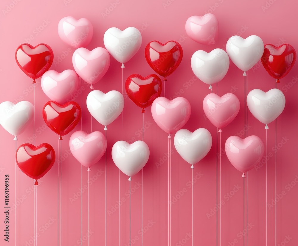 custom made wallpaper toronto digital3D Valentine's Day Background with Hearts and Balloons in Pink Theme