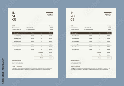 Minimal Corporate Business Invoice design template vector illustration bill form price invoice. Creative invoice template vector. business stationery design payment agreement design template