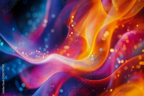 Vibrant abstract waves with glowing particles in a colorful display of light ...