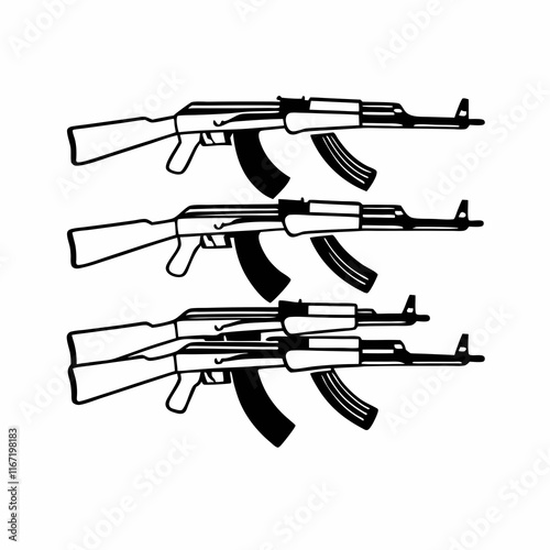 Black & White Gun Illustrations | Military & Tactical Weapons Vector
