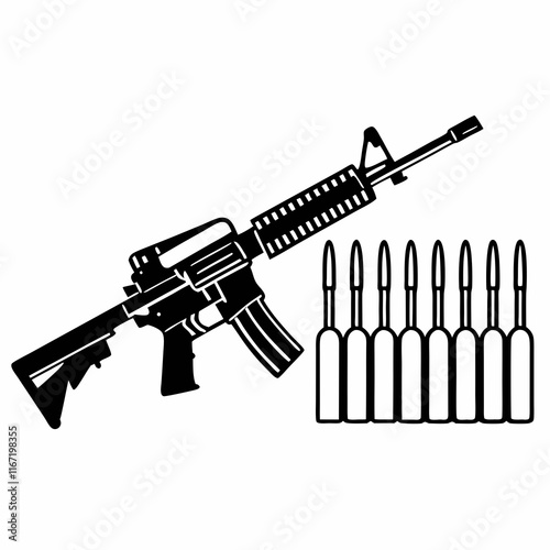 High-Quality Gun Vector Set | Free Download & Use for Designs , Black & White Gun Illustrations | Military & Tactical Weapons Vector

