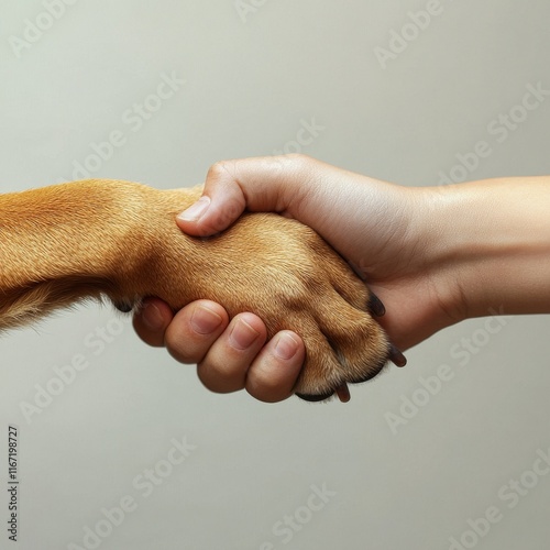 Holding paws and hands in a heartwarming moment of connection between human a...