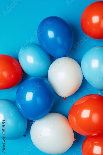 Colorful assortment of balloons on a blue background ready for a celebration