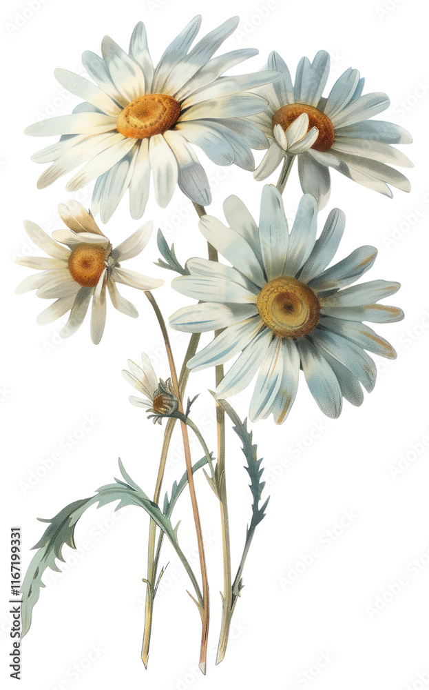Fototapeta premium PNG Vintage illustration of daisy flowers art botanical painting.