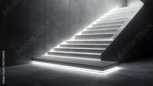 Modern Illuminated Staircase in a Dark Room