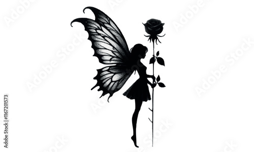 Fairy with a flower isolated on a white background. Flower fairy silhouette