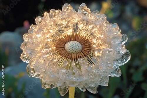 Golden dew drops glisten on delicate petals during a serene morning in nature...