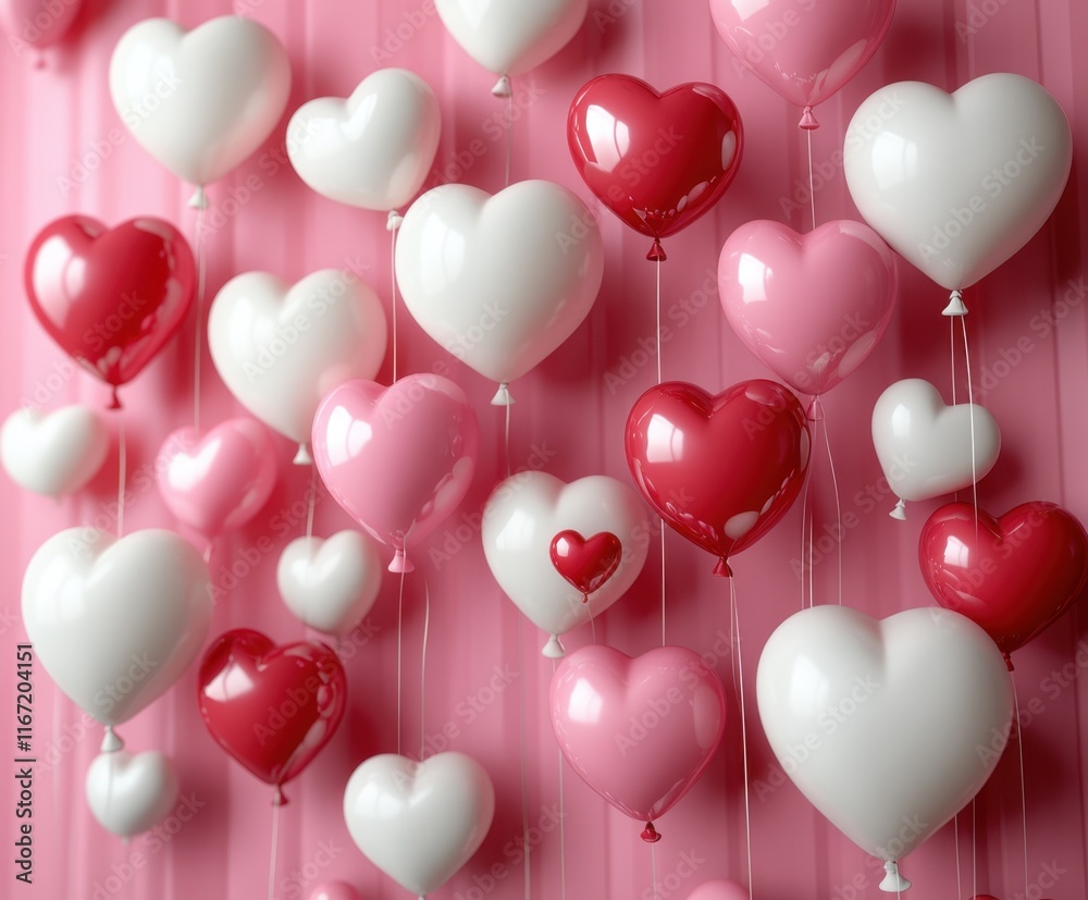 3D Valentine's Day Background with Hearts and Balloons in Pink Theme 3D Valentine's Day Background with Hearts and Balloons in Pink Theme