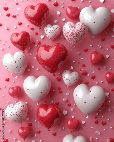 3D Valentine's Day Background with Hearts and Balloons in Pink Theme