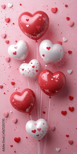 3D Valentine's Day Background with Hearts and Balloons in Pink Theme