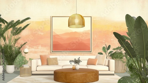 Modern living room interior design with stylish furniture and decor elements