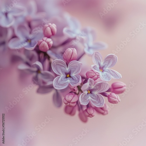 Beautiful lilac flowers arranged on a soft pink background for a creative flo...