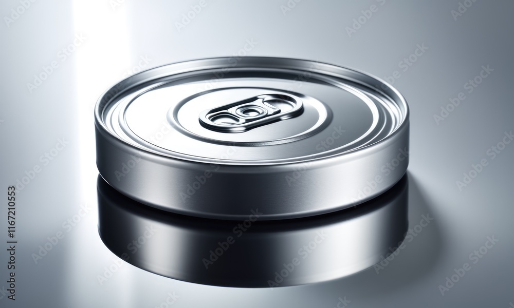 Closeup of metallic can lid on reflective surface Closeup of metallic can lid on reflective surface