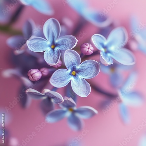 Beautiful lilac flowers arranged on a soft pink background for a creative flo...