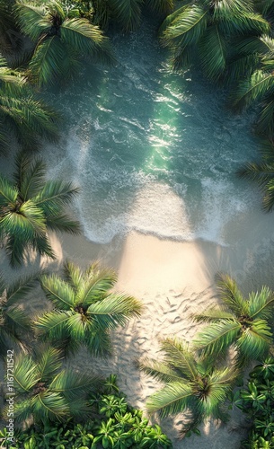 Serenity of a Tropical Lagoon Surrounded by Lush Palm Trees on a Sunny Day