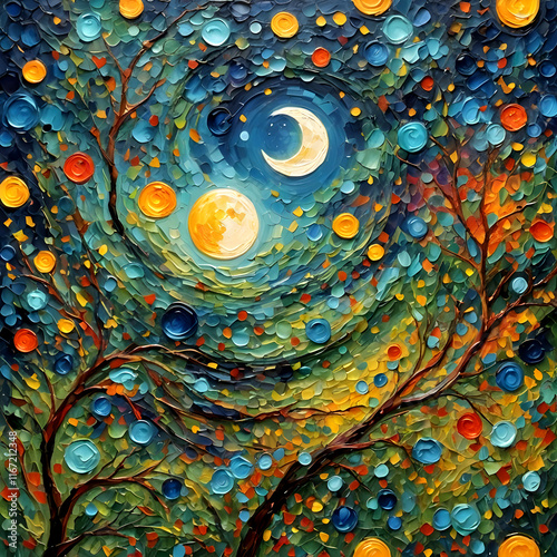 Moon oil painting wall art photo