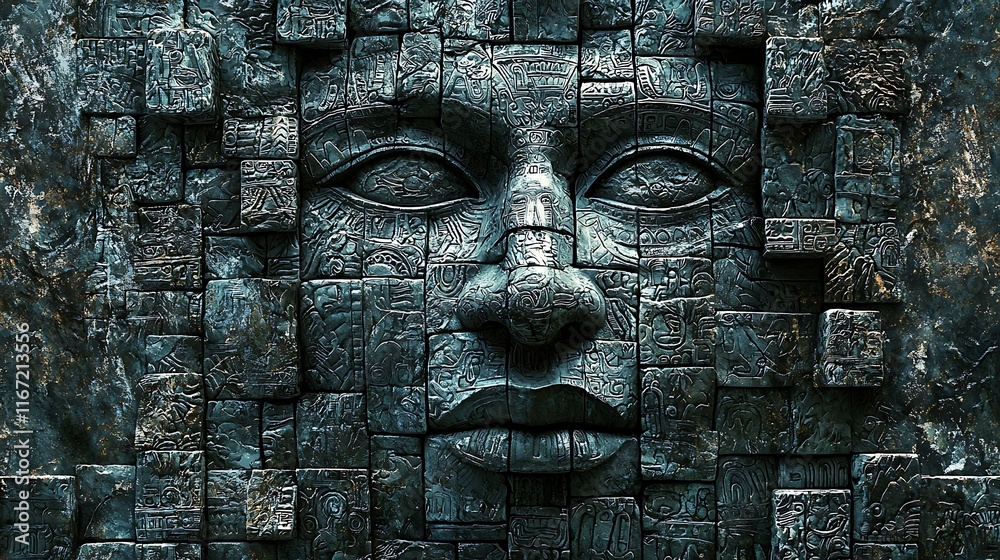 Ancient Mayan Stone Face: A Digital Masterpiece Ancient Mayan Stone Face: A Digital Masterpiece