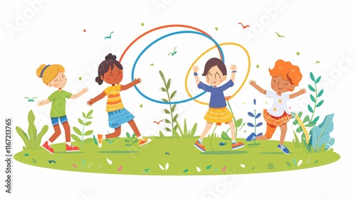 Playful Children Twisting Hula Hoop in Park - Outdoor Fun Activity