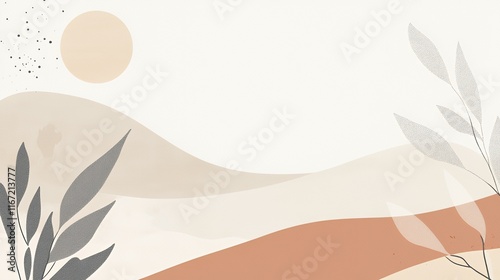 Abstract Landscape with Neutral Tones and Minimalist Leaves