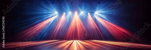 Neon Glow: Empty Concert Stage Spotlight