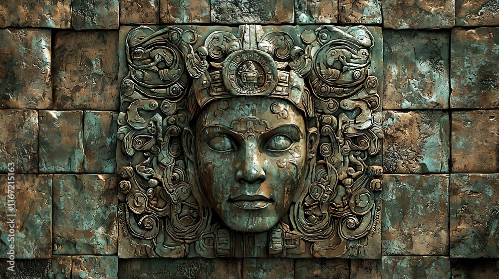 Ancient Mayan Goddess Relief Carving: Intricate Stonework Detail Ancient Mayan Goddess Relief Carving: Intricate Stonework Detail