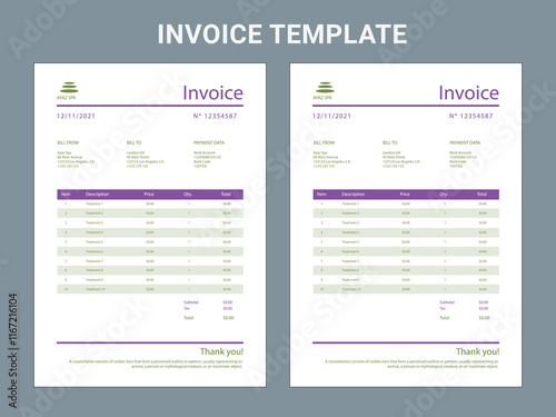 Minimal Corporate Business Invoice design template vector illustration bill form price invoice. Creative invoice template vector. business stationery design payment agreement design template