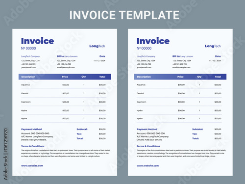 Professional Corporate Business Invoice Template Design, Elegant Business Stationery Design, Tax Form, Payment Bill