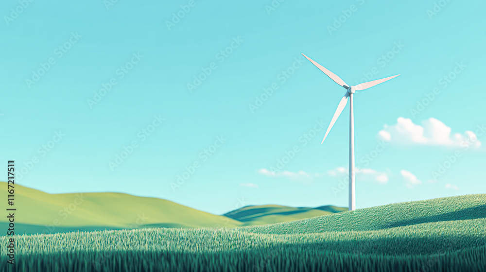 Obraz premium Wind energy development scenic hills digital art green environment panoramic view renewable concepts