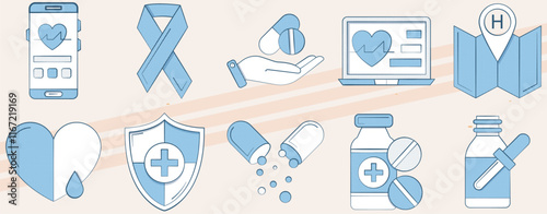 Additional vector icons related to medicine and healthcare featuring various medical tools and elements