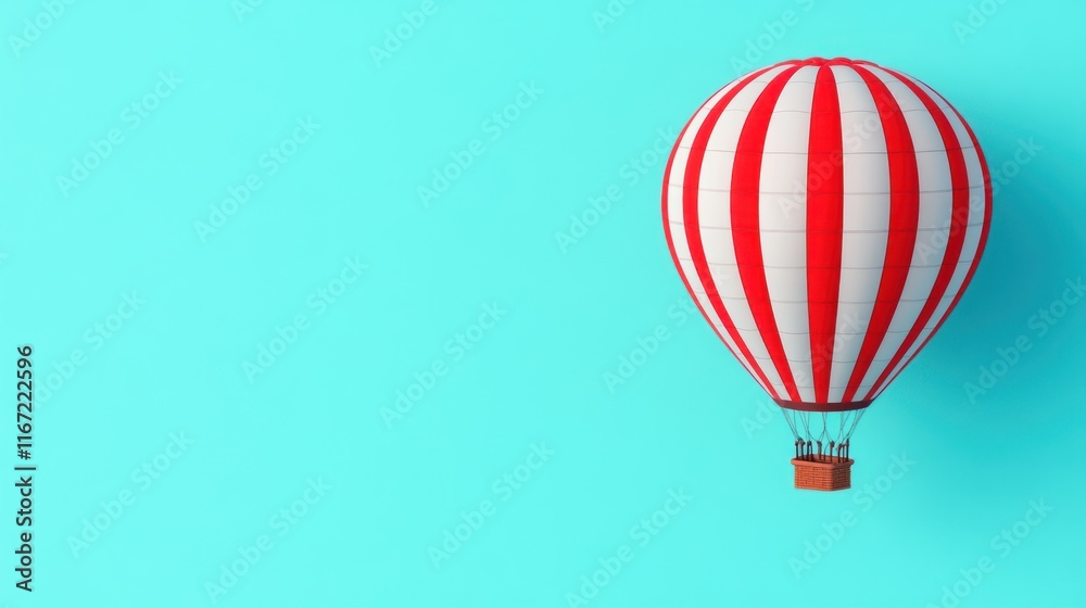 Naklejka premium A colorful hot air balloon against a bright blue background.