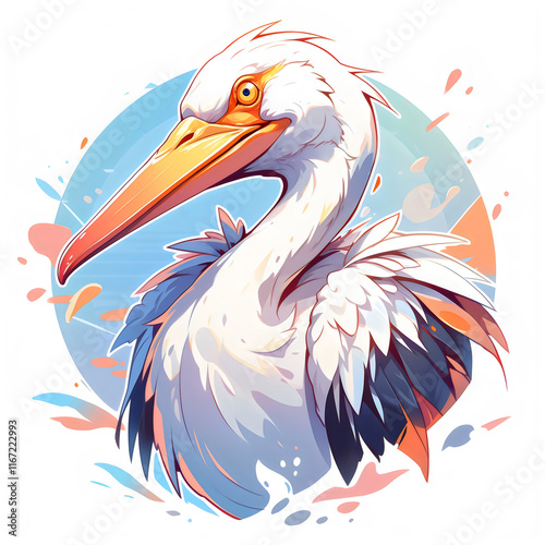 pelican bird art illustration, clip art, white background photo