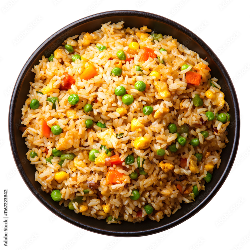 fried rice top view isolated on transparent background cutout