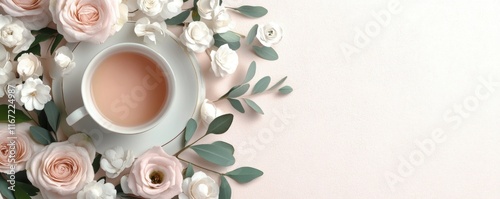 Panel kuchenny z motywem Celebrate Mother's Day with this decorative background showcasing affection, featuring an elegant table set for tea Floral china adds a touch of sophistication amidst soft pastel decor Delicate roses