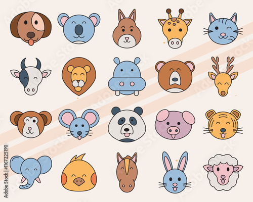 Set of vector icons related to animals including wild and domestic species