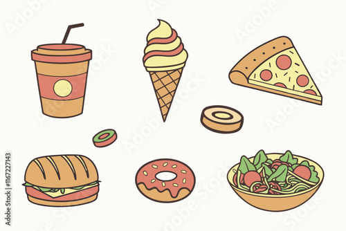 Food flat Illustration Icons set, Food Vector Art Illustration Clipart. set of food Illustration bundle	