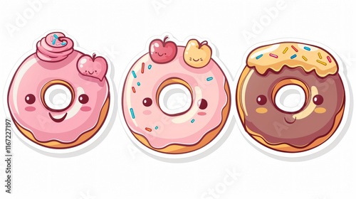 Delicious Collection of White Donut Stickers for Social Media Marketing
