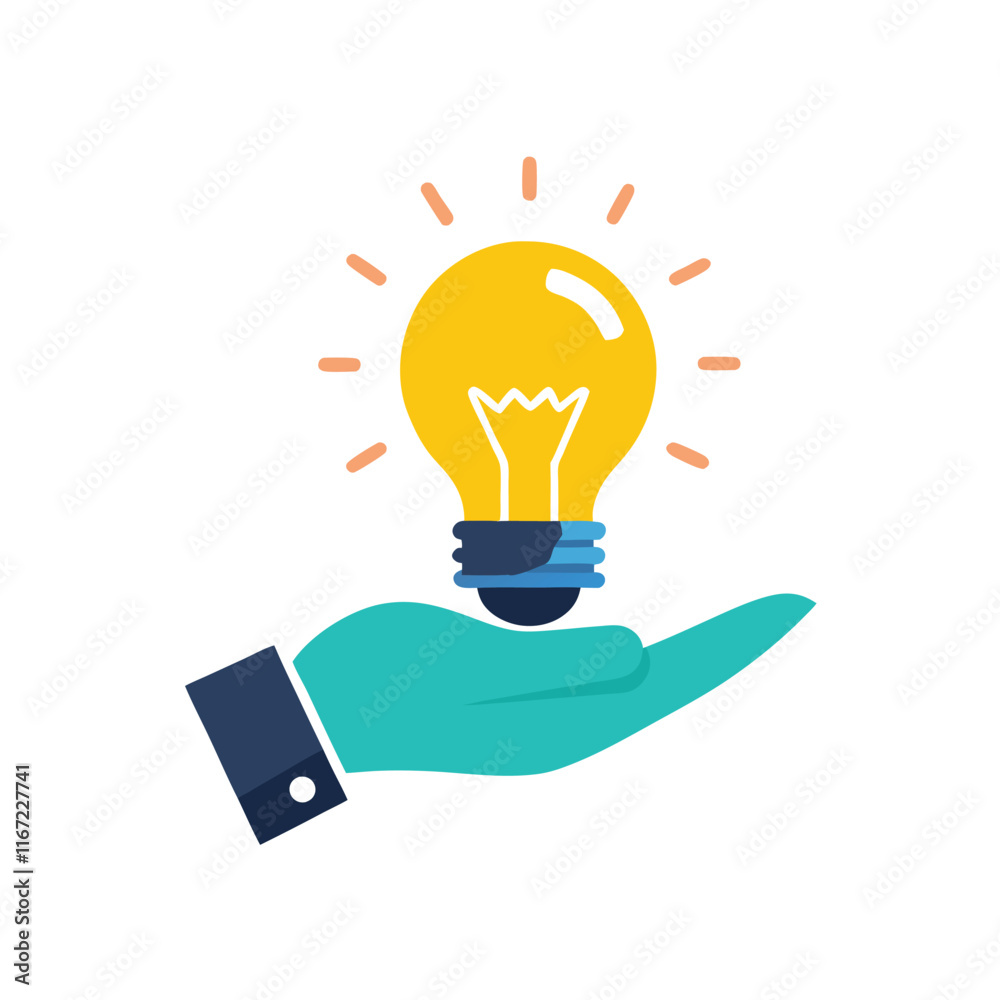 Hand Holding Glowing Light Bulb - Vector Illustration of Innovation and Bright Ideas.eps