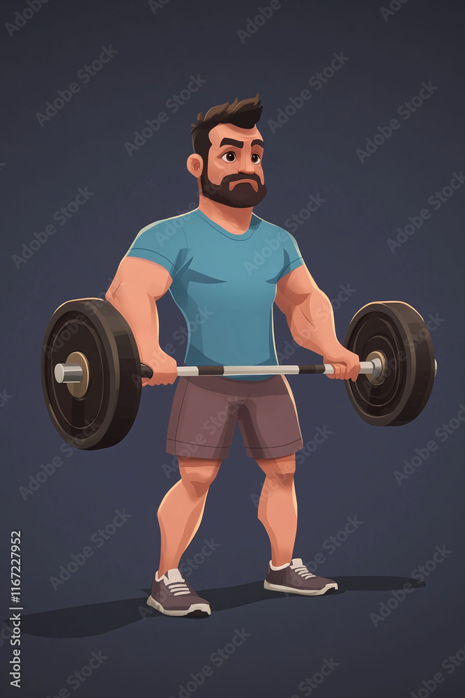 Isometric character of a gym trainer lifting weights. Isometric character of a gym trainer lifting weights.