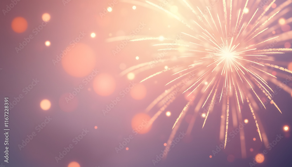 Naklejka premium Bright fireworks with joyful mood exploding against blurred sky with copy space